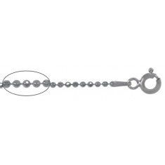 1.2mm Rhodium Plated Diamond Cut Bead Chain, 16" - 20" Length, Sterling Silver